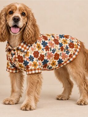 Griffy & Drake Fall Blooms Collared Dog Shirt Size Large NWT